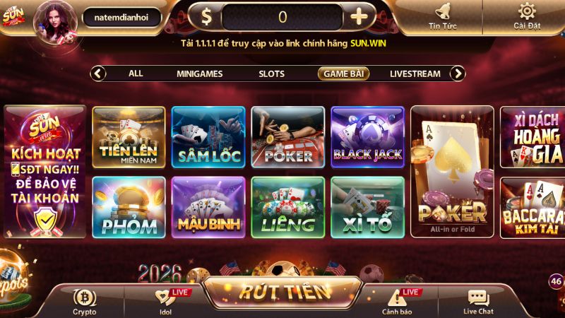 Các trò chơi game bài Sunwin phổ biến
