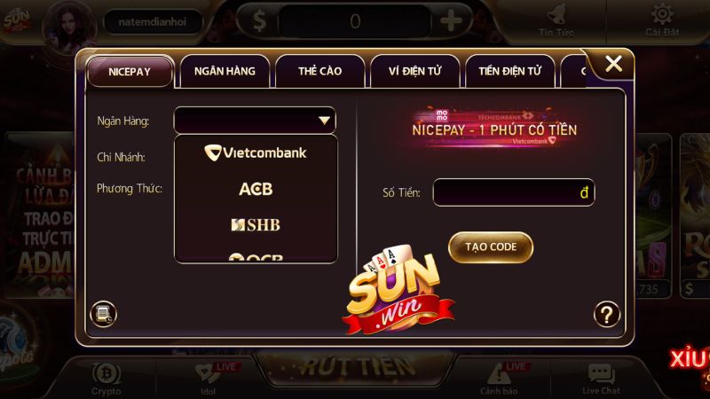 Hướng dẫn các bước nạp tiền Sunwin nhanh chóng